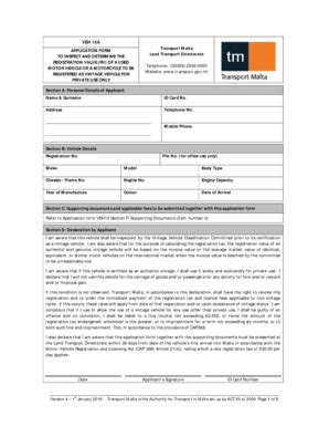 Fillable Online VEH 15A - APPLICATION FORM TO INSPECT AND DETERMINE THE ...