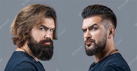 Premium Photo | Shaving hairstyling beard shave before after long beard ...
