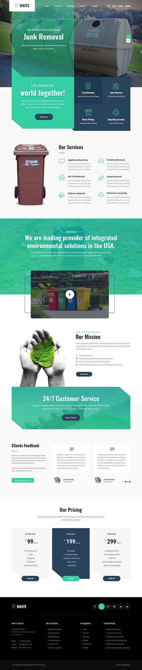 Junk Removal WordPress Theme for Waste Management Business