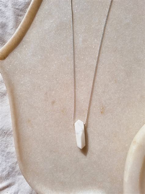 White Howlite Bullet Pendant Silver Chain Necklace for men