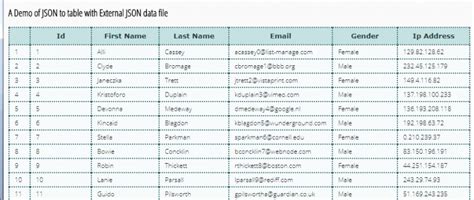 JSON Data to HTML Table 的图像结果