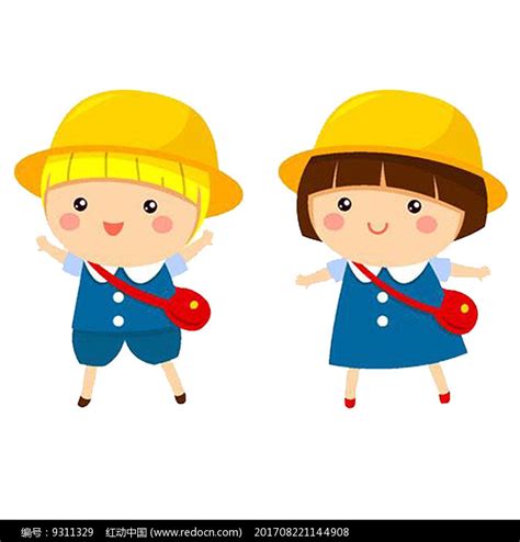 戴黄色帽子的两个小学生其他素材免费下载_红动网