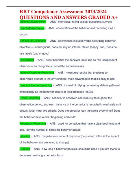 RBT Competency Assessment 2023/2024 QUESTIONS AND ANSWERS GRADED A+ ...