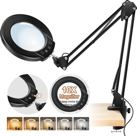 Tobeape Metal Swing Arm LED Desk Lamp,10X Magnifying Glass with Light ...