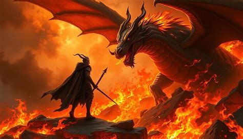 A dragon and a dragon are on fire with a fire in the background ...