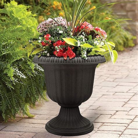 Southern Patio Urn 19-in W x 19-in L Black Resin Outdoor Planter in the ...