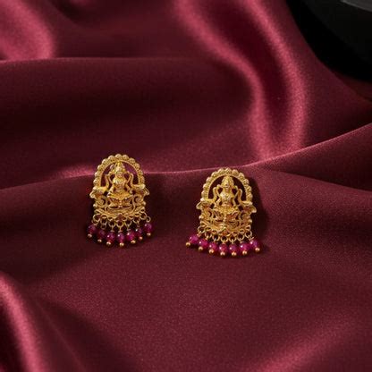 Gold Plated Lakshmi Temple Earrings with Pink/Green Beads - The Weddin ...