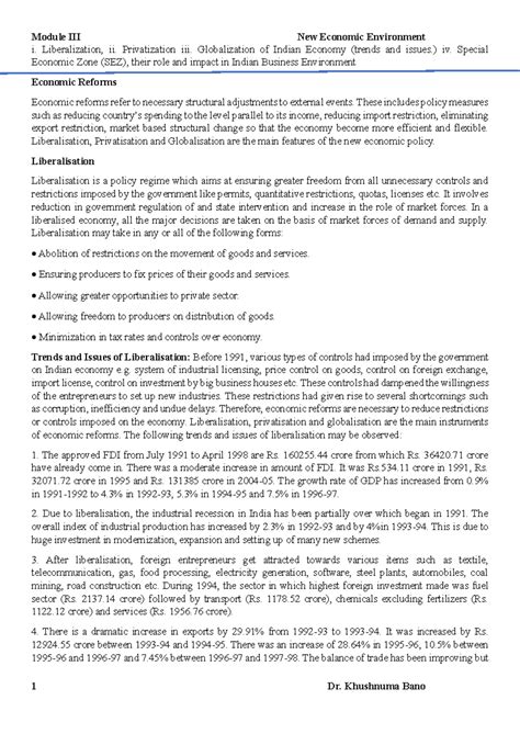 Module 3 Business Env - BBA Semester 2 notes - i. Liberalization, ii ...