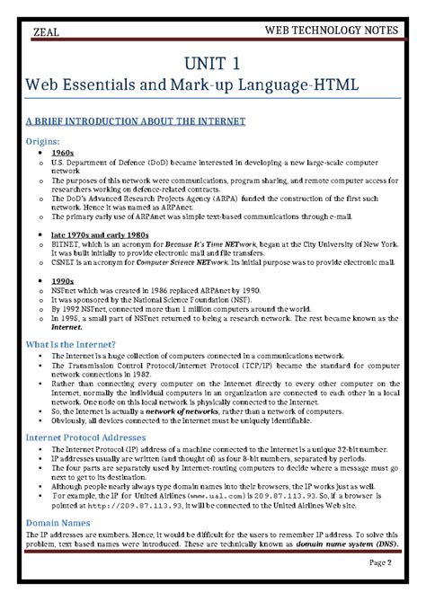 WEB TECHNOLOGY NOTES ZEAL UNIT 1: Web Essentials & Internet Overview ...