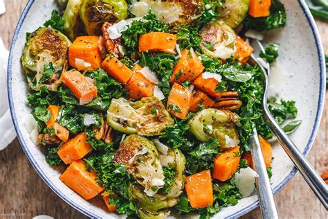 Roasted Sweet Potato Brussels Sprout Kale Salad Recipe – Roasted ...