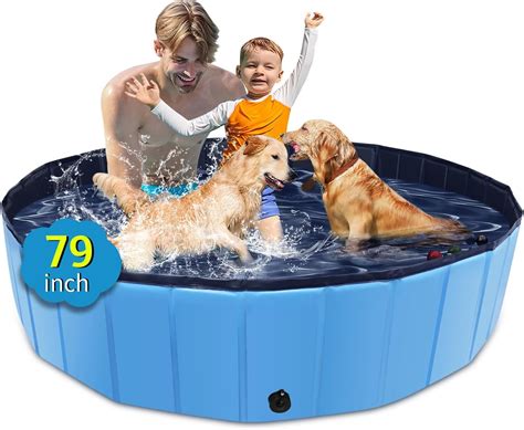 Foldable Dog Pool, 79" x 14" Large Kiddie Pool with Hard Plastic, Non ...