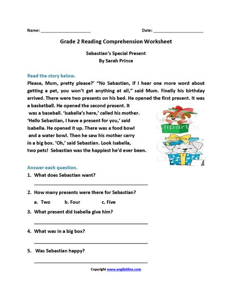Sebastian's Special Present Second Grade Reading Worksheets | Reading ...