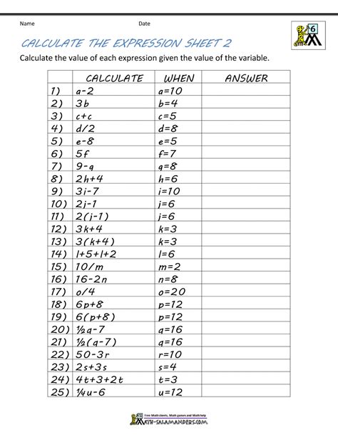 Image result for 6th Grade Math Problems Printable Easy