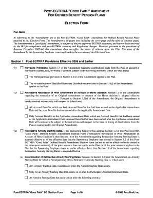Post-EGTRRA DB Good Faith Amendment Election Form. Use This Form To ...