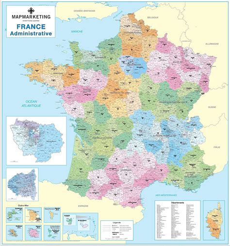Buy French Administrative Map - Laminated Political Wall Map of France ...