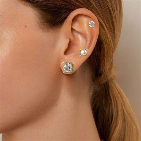 Jewellery Online - Premium Square Sparkle Studs Set Of 3 | Nestasia