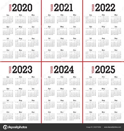 Printable 5 Year Calendar 2020 to 2025 | Printable Calendar 2025