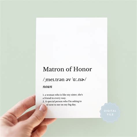 Printable Matron of Honor Definition Card, Will You Be My Matron of ...
