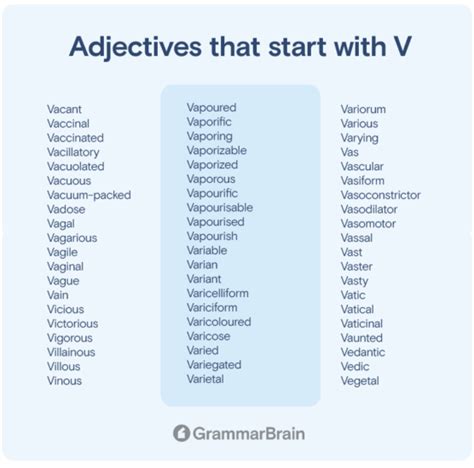 Big List of Adjectives That Start With V (Positive, Negative ...