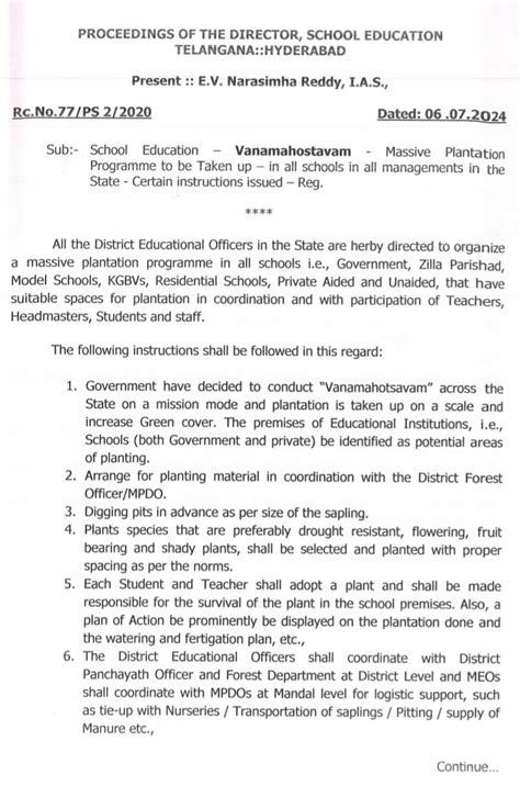 Plantation Programme to be Taken up in all schools in all managements ...