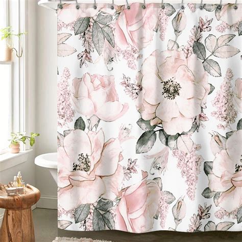 Amazon.com: Pink Flower Shower Curtains for Bathroom, Cute Blush and ...
