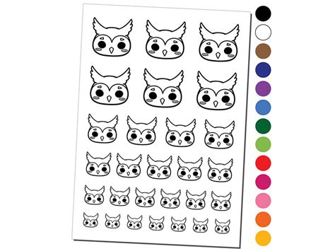 Charming Kawaii Chibi Owl Face Blushing Cheeks Great Horned Temporary ...