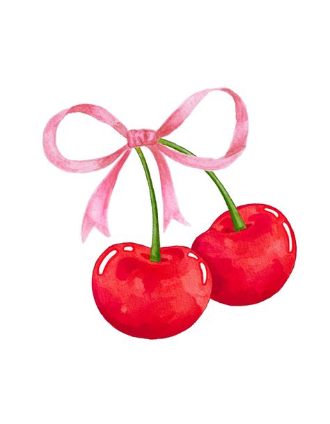 Coquette Charm Instant Download Design - Cherries and Pink Bow Digital ...