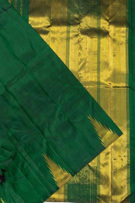 Classic Kanchipuram Silk Plain Dark Green Saree | Kankatala