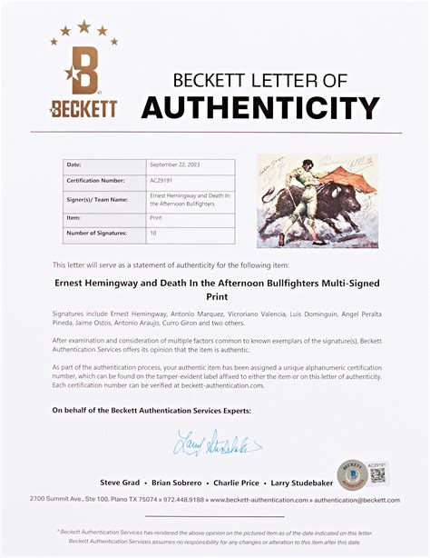 Lot Detail - Stunning Ernest Hemingway Signed Artwork -- Hemingway's ...