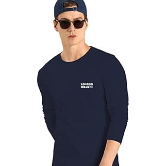 Buy London Hills Printed Men Round Neck Full Sleeve Blue Regular Fit T ...