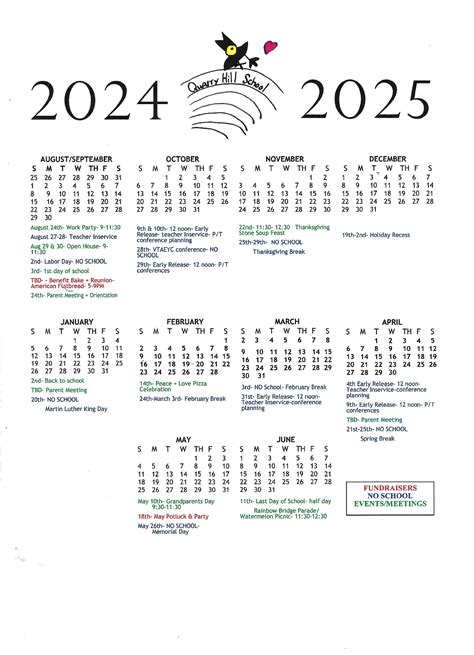 Academic Year Calendar — Quarry Hill School, Middlebury VT