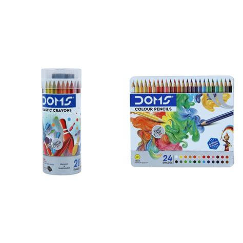 DOMS Plastic Crayon 28 Shades Round Tin & DOMS Fsc 24 Colour Pencil ...