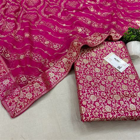 Pink Golden Zari Kimkhab Silk Banarasi Gharara – Mohsin Textiles