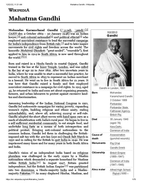Mahatma Gandhi - Wikipedia-1 - Mahātmā Gandhi Gandhi in London, 1931 Born Mohandas Karamchand ...
