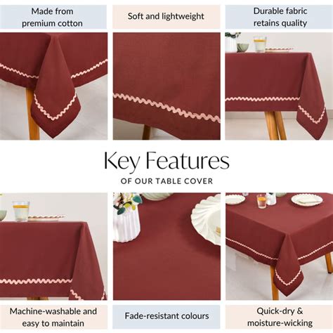 Madeline 6 Seater Cotton Tablecloth With Rick Rack Maroon 209x160cm ...