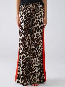 Women Leopard Patchwork Contrast Color Casual Loose Fit Pants, Suitable ...