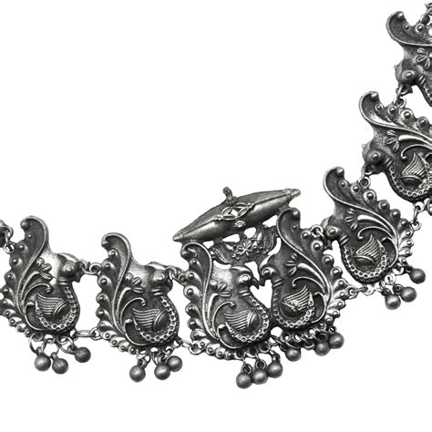 Teejh Indian Ethnic Jewellery | Peacock Silver Oxidised Necklace Set