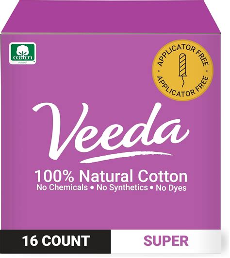 Amazon.com: Veeda 100% Natural Cotton Tampons Super Absorbency - Non-Applicator Tampons with ...