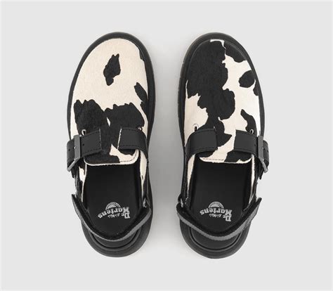 Dr. Martens Jorge Cow Print Clogs Black White Hair On Atlas - Flat ...