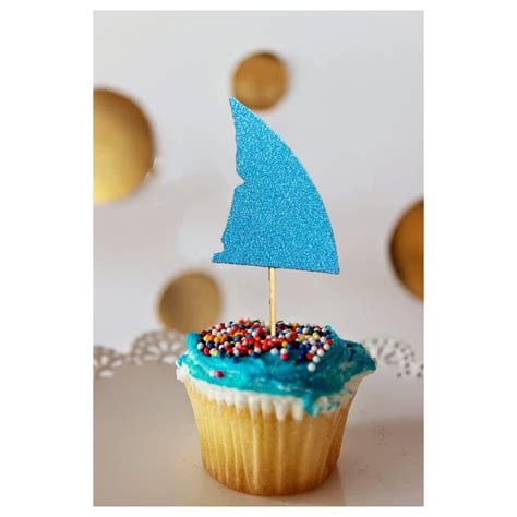 Buy 24-pack Glitter Shark Fin Cupcake Toppers, Shark Themed Pool Party ...