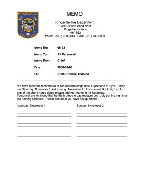 Kingsville Fire Department Propane Training Memo - Blank Fillable ...