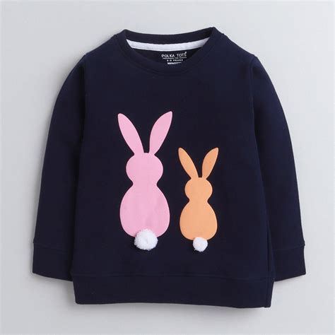 Polka Tots Full Sleeves Sweatshirt Bunny Print with Pom Pom Detail Nav ...