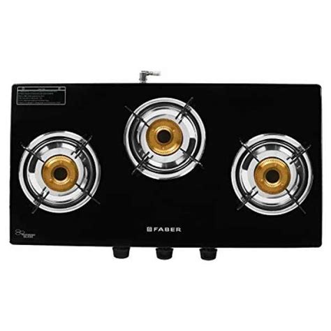 Faber Power 3BB BK Manual Ignition 3 Burner Glass Cooktop Gas Stove ...