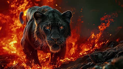 Wallpaper lioness, lion, fire, predator, big cat, art hd, picture, image