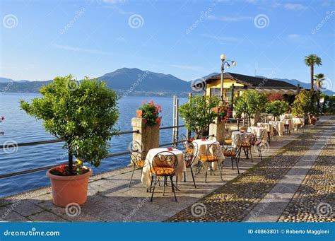 Italian Lakefront Promenade Cafe, Lago Maggiore Stock Image - Image of ...