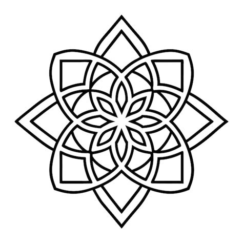 A geometric ornament design with interlocking squares and circles ...