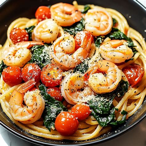 Irresistibly Delicious Tomato Spinach Shrimp Pasta Recipe