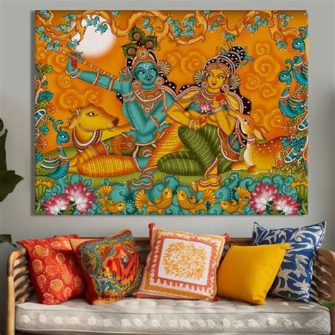 PAPER PLANE DESIGN Indian Ethnic Kerala Mural Framed Wall Art Large ...
