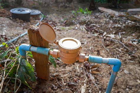 water meter on water pipe pvc on the ground, old water meter for check ...
