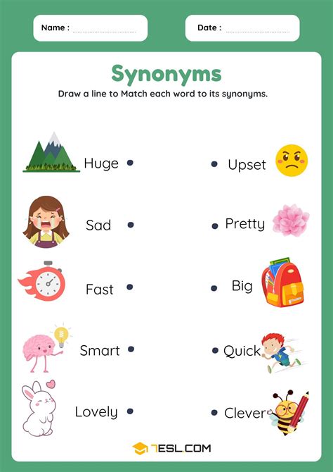 Synonyms Worksheets for Better English Skills • 7ESL | Synonym worksheet, Alphabet activities ...